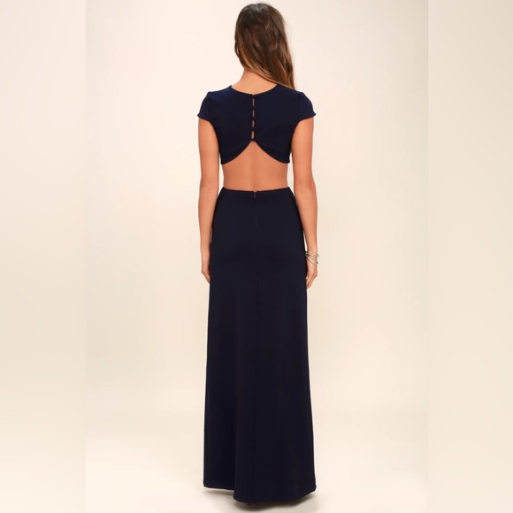 Navy Open Back Dress - Picture 2 of 6
